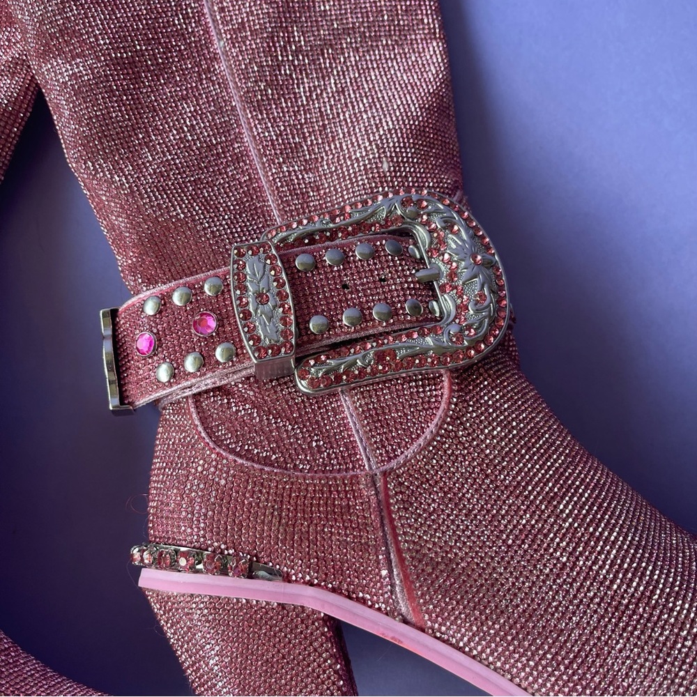 Knee High Sheriff Shine Pink Bling Cowboy Boots Gem